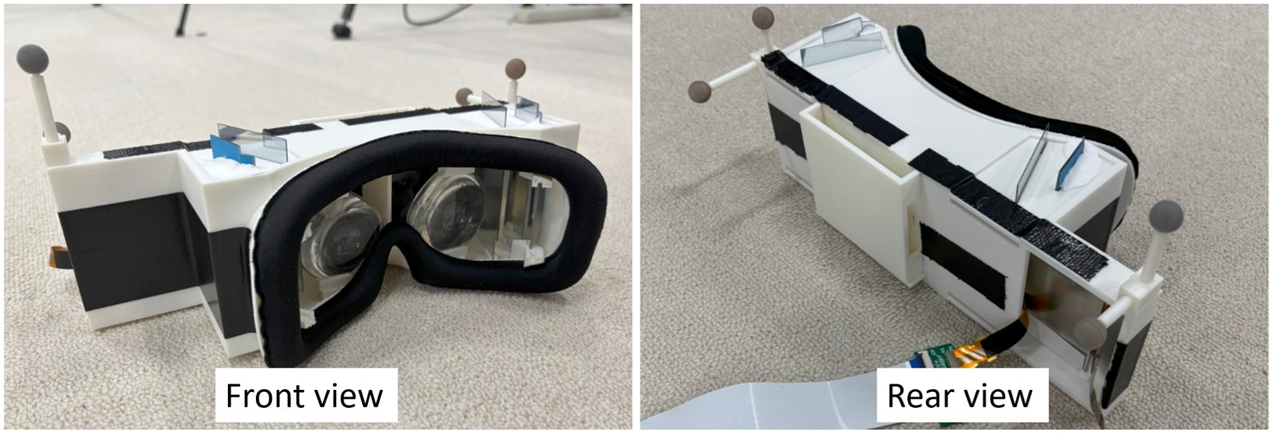 多視点ディスプレイとミラーを組み合わせた簡易型HMDの前面と背面